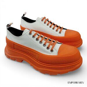 Alexander McQueen Tread Slick White Orange Mens Low Sneakers NIB Size EU 44 0587